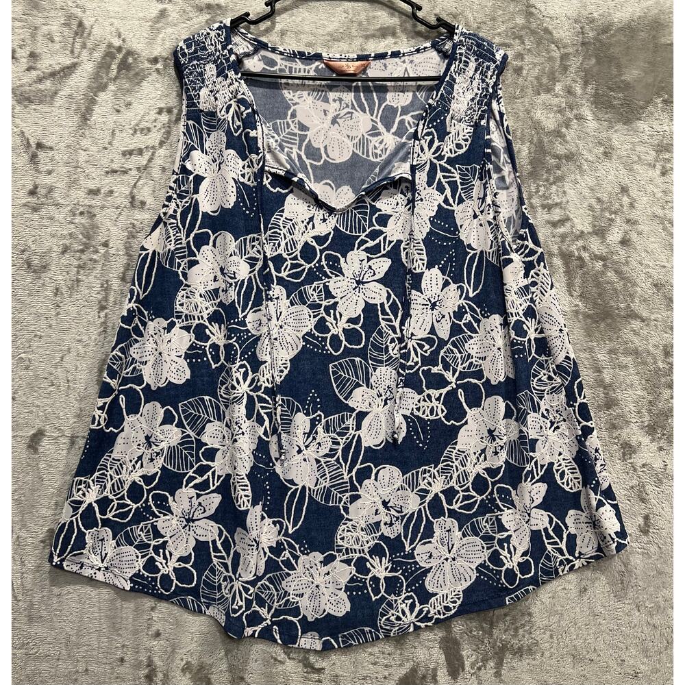 SJS Sleeveless Top Size 3X Wide Scoop Neck Center Keyhole Tie-Front Detail